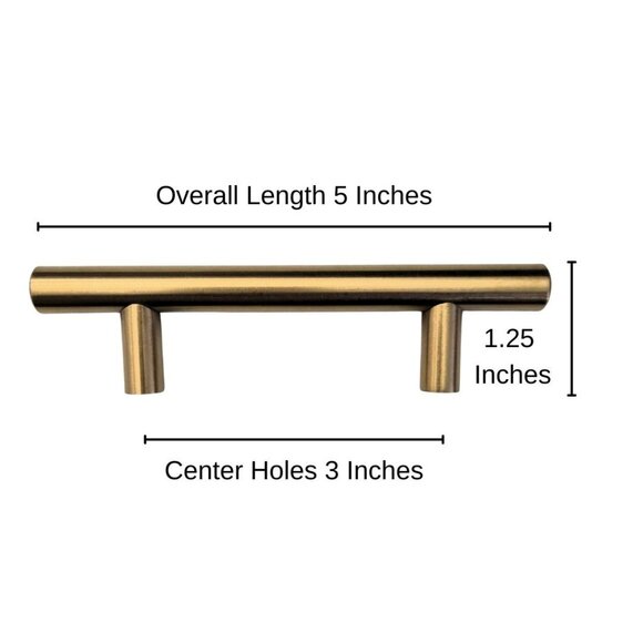 Brushed Brass Cabinet Pulls Gold Handles 3" Hole 5" Length 10 Pack NEW Vudeco - Picture 2 of 5
